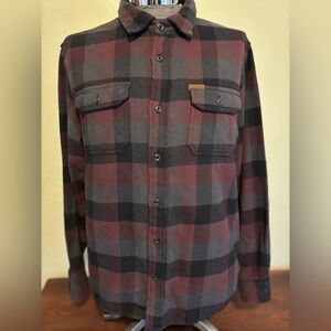 Orvis Burgundy and Black Plaid Shirt